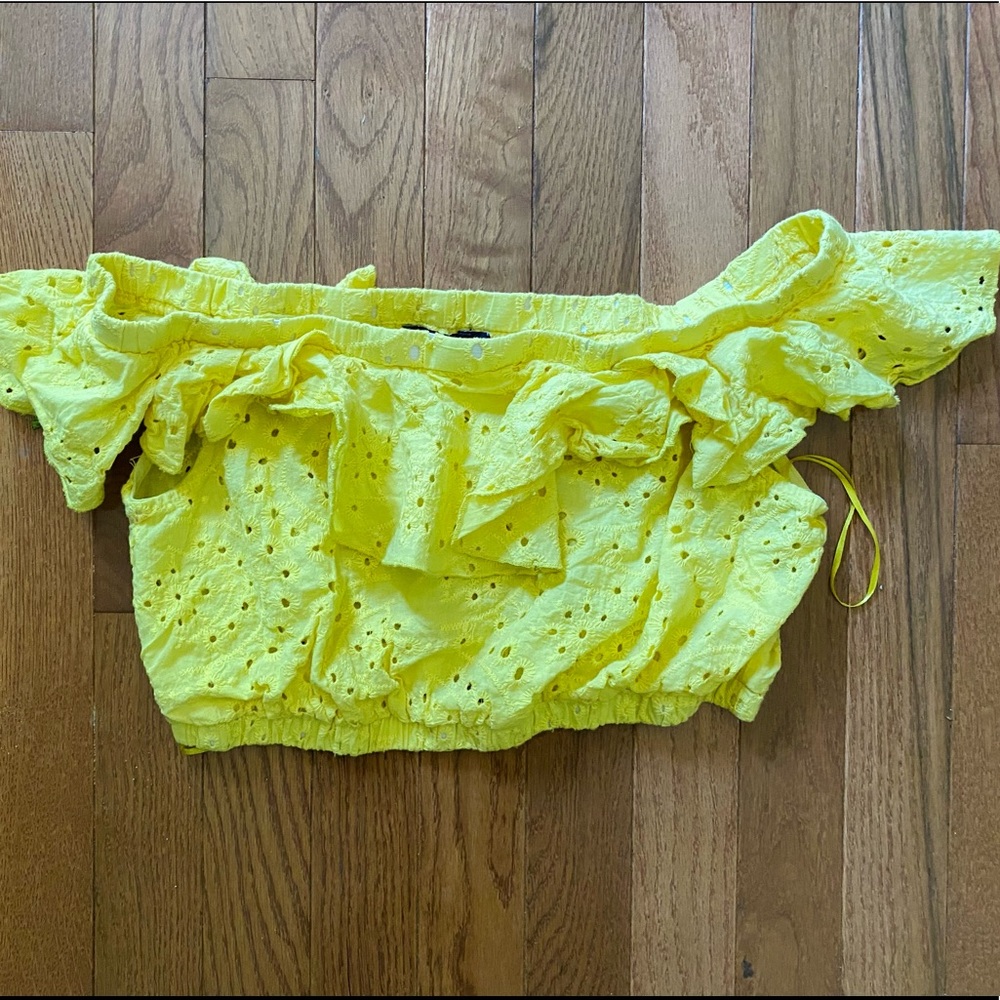 Yellow Eyelet Crop Top